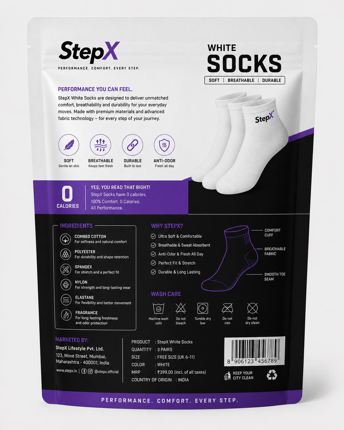 StepX Everyday Premium Anti-Odor Socks