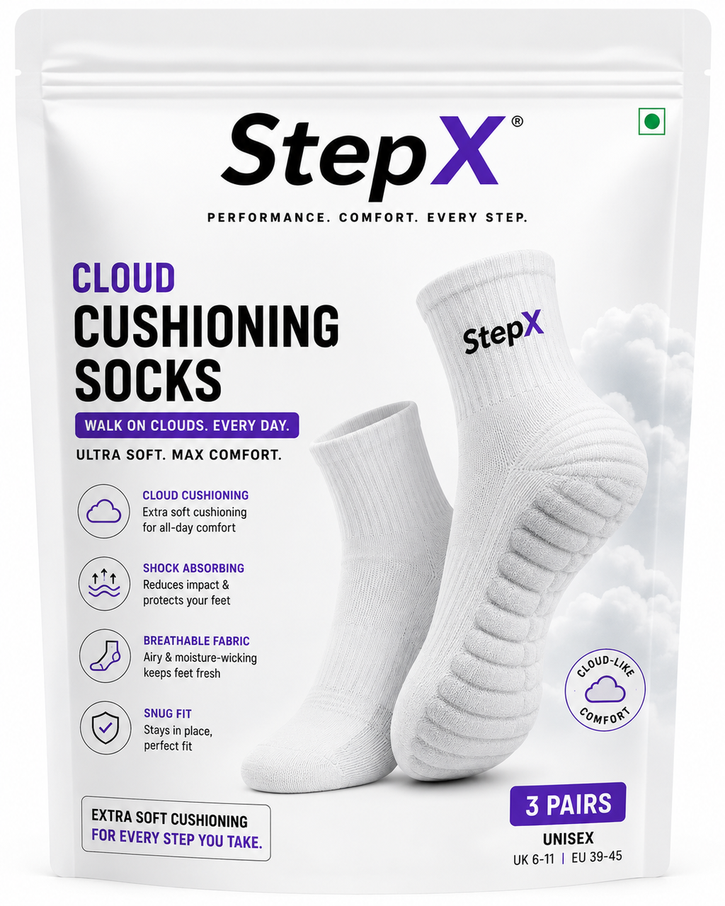 StepX Premium Walk on Clouds Socks